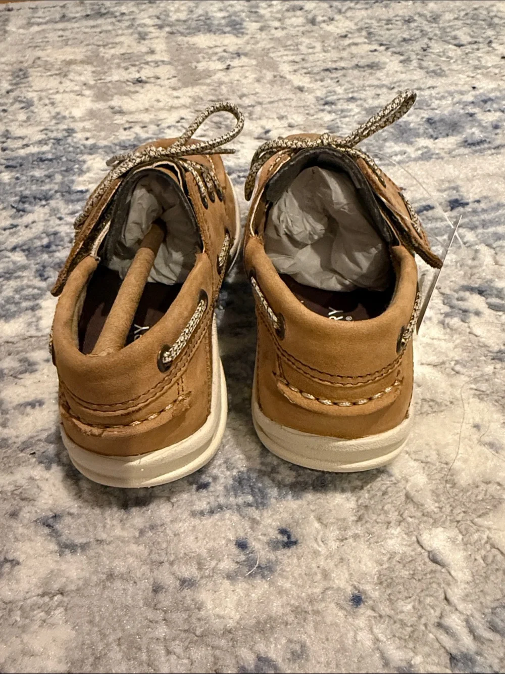 Sperry Kids Tan Leather Boat Shoes with Patterned Laces
